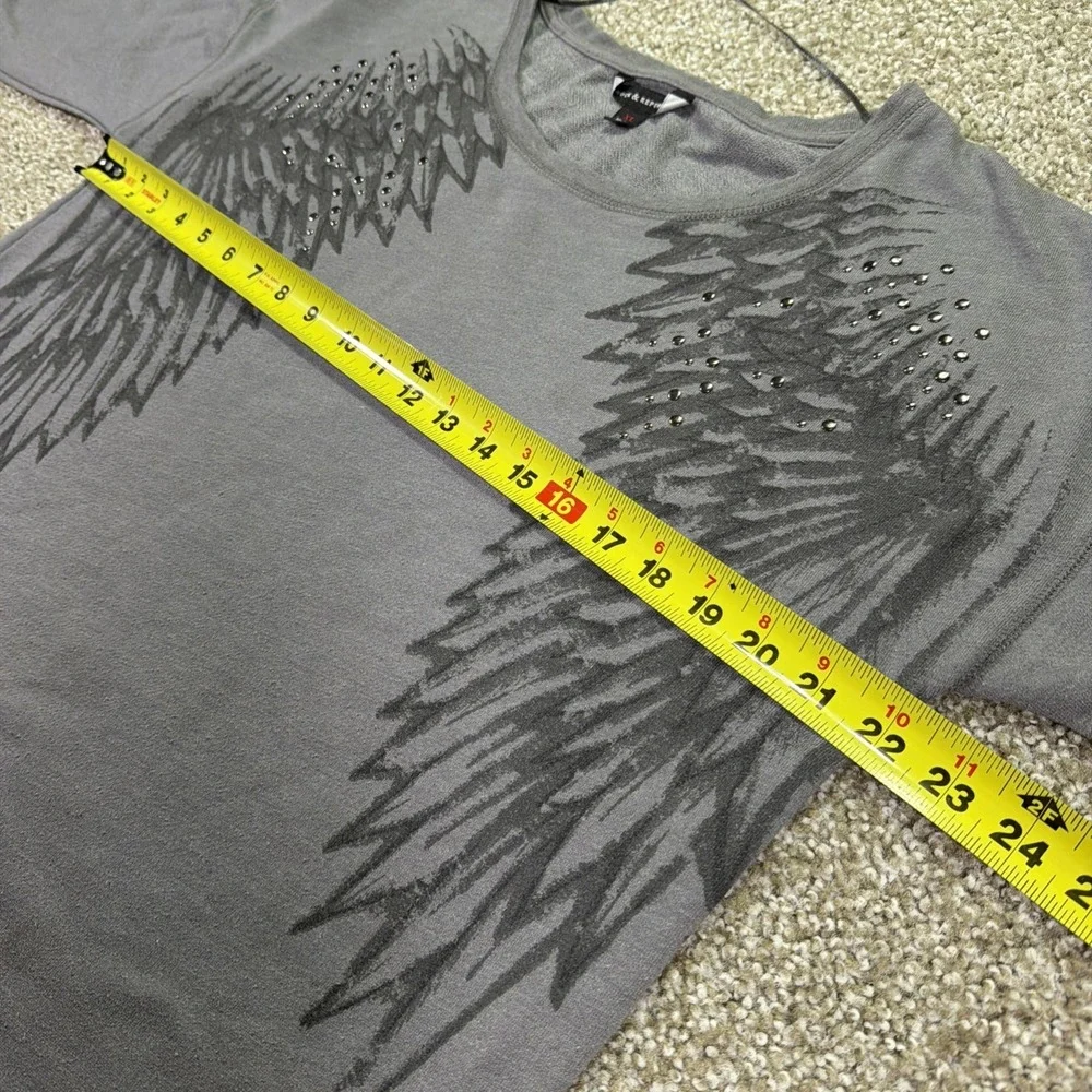 Women's Rock Republic Angel Wing Sweater Gray XL Riveted Distressed